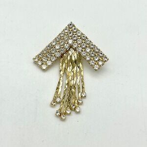 Rhinestone Arrow‎ Brooch Gold Tone Cascading Dangle Pin Statement Jewelry